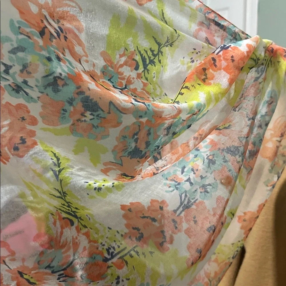 Floral Print Scarf with Orange and Green Accents - Picture 7 of 7
